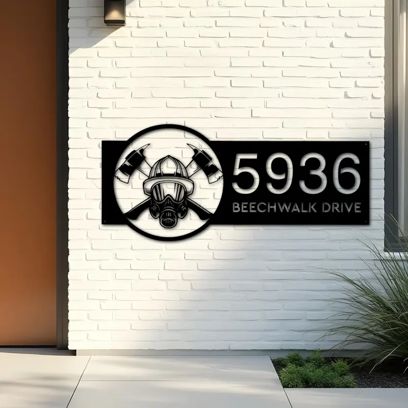 Custom Metal Firefighter fireman Metal Address Sign, House number, Outdoor Number Signage, Yard Sign Address Plate
