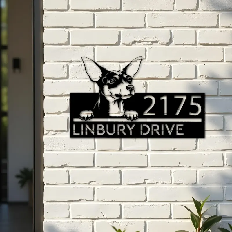 Custom Metal Toy Fox Terrier dog Puppy Metal Address Sign House number Hanging Address Plaque Yard Sign Outdoor decor