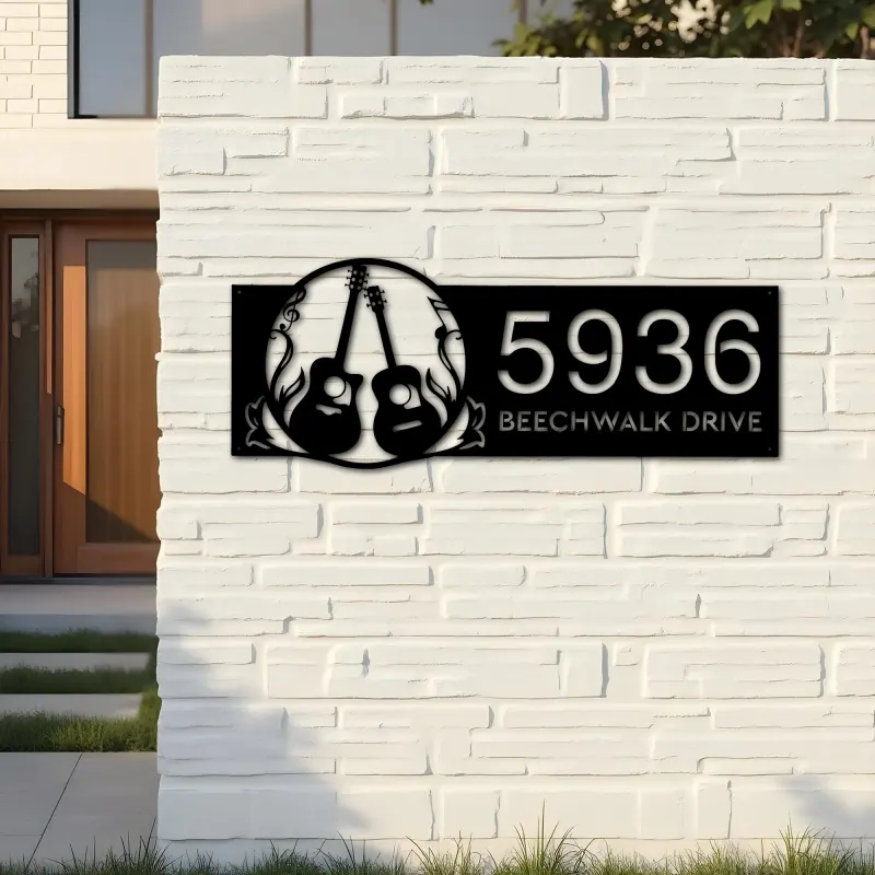 Custom Metal Guitar Guitarist Guitar Player Metal Address Sign, House number, Outdoor Number Signage, Yard Sign Address Plate