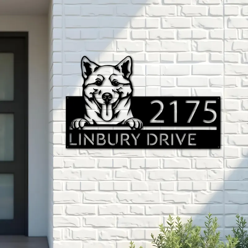 Custom Metal Shiba Inu Dog Cute puppy Metal Address Sign House number Hanging Address Plaque Yard Sign Outdoor decor