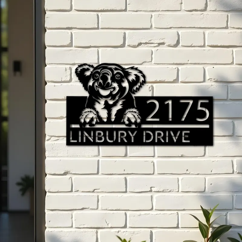 Custom Metal Peeking Koala Wild animal wildlife Metal Address Sign, House number, Outdoor Number Signage, Yard Sign Address Plate