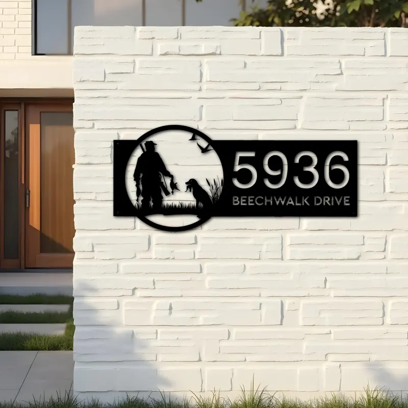 Custom Metal Duck hunting hunter and dog Metal Address Sign, House number, Outdoor Number Signage, Yard Sign Address Plate