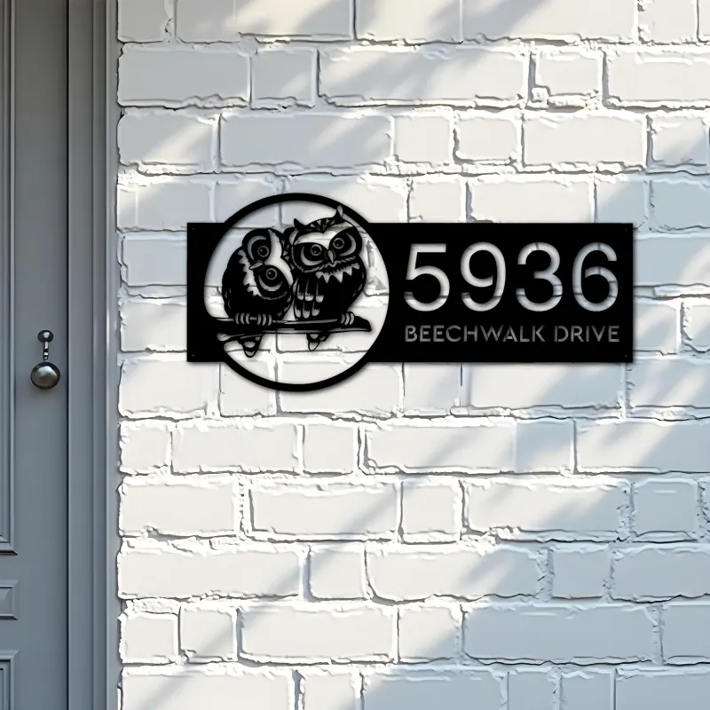 Custom Metal Cute Owls couple Metal Address Sign, House number, Outdoor Number Signage, Yard Sign Address Plate