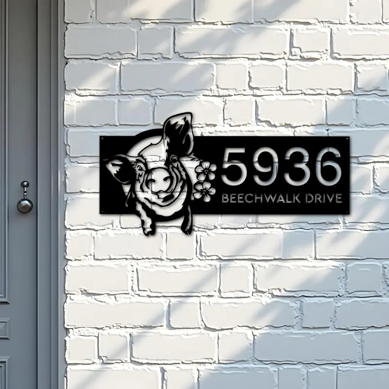 Custom Metal Pig Farm house animal ranch Metal Address Sign House number Hanging Address Plaque Yard Sign Outdoor decor