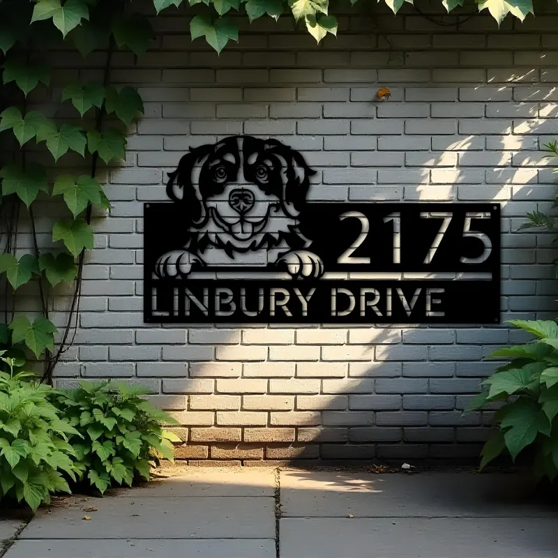 Custom Metal Bernese mountain dog cute puppy Metal Address Sign House number Hanging Address Plaque Yard Sign Outdoor decor