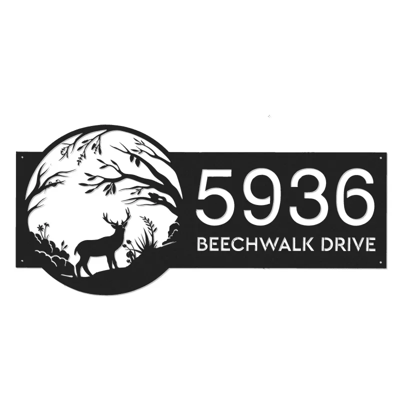 Custom Metal Deer in Woodland wild life Metal Address Sign, House number, Outdoor Number Signage, Yard Sign Address Plate