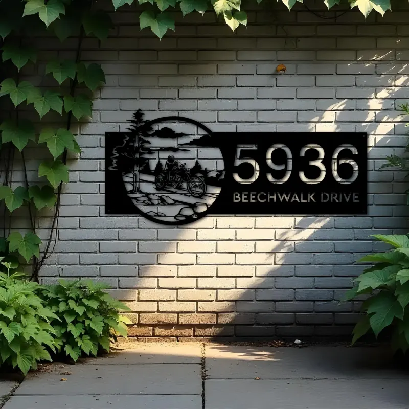 Custom Metal Motocycle Biker Bike rider Metal Address Sign, House number, Outdoor Number Signage, Yard Sign Address Plate