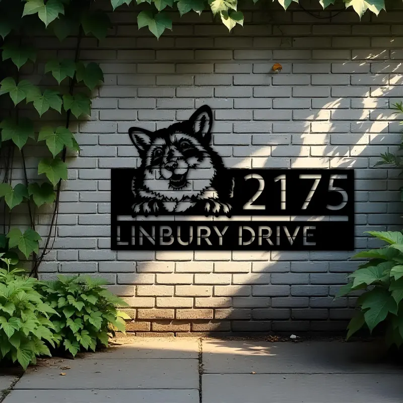 Custom Metal Peeking Fox Wild animal wildlife Metal Address Sign, House number, Outdoor Number Signage, Yard Sign Address Plate