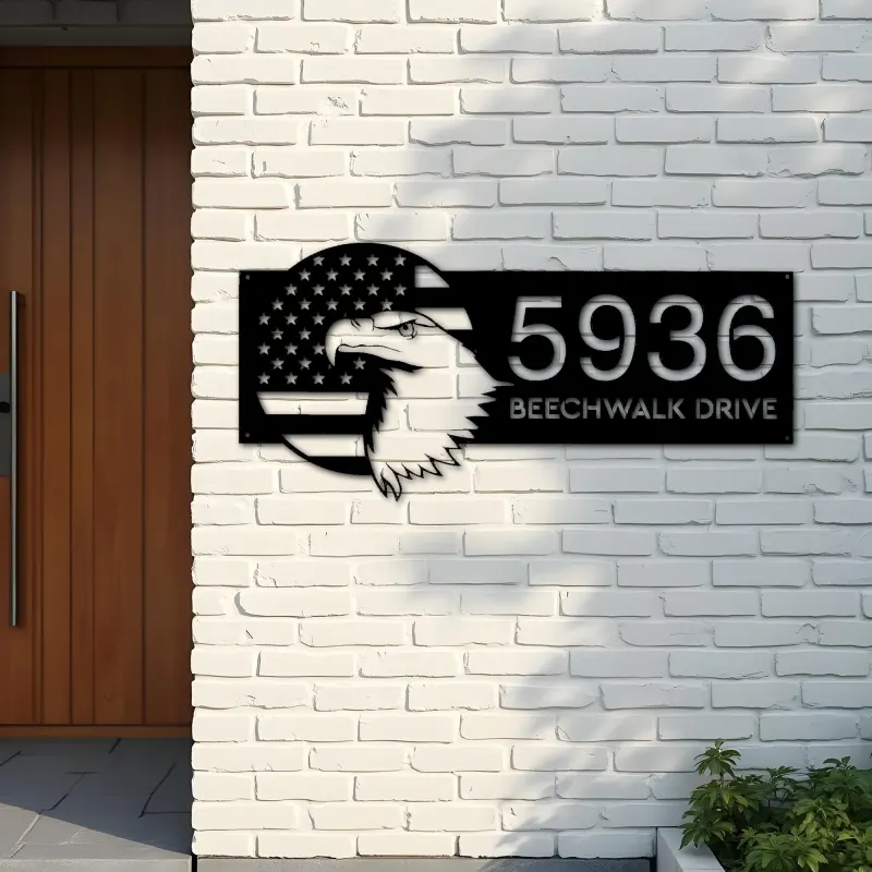 Custom Metal USA eagle with flag patriotic Metal Address Sign, House number, Outdoor Number Signage, Yard Sign Address Plate