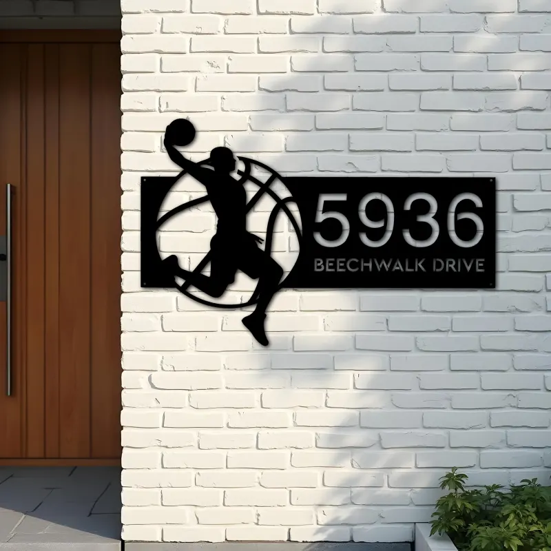Custom Metal Basketball player Sport Metal Address Sign, House number, Outdoor Number Signage, Yard Sign Address Plate