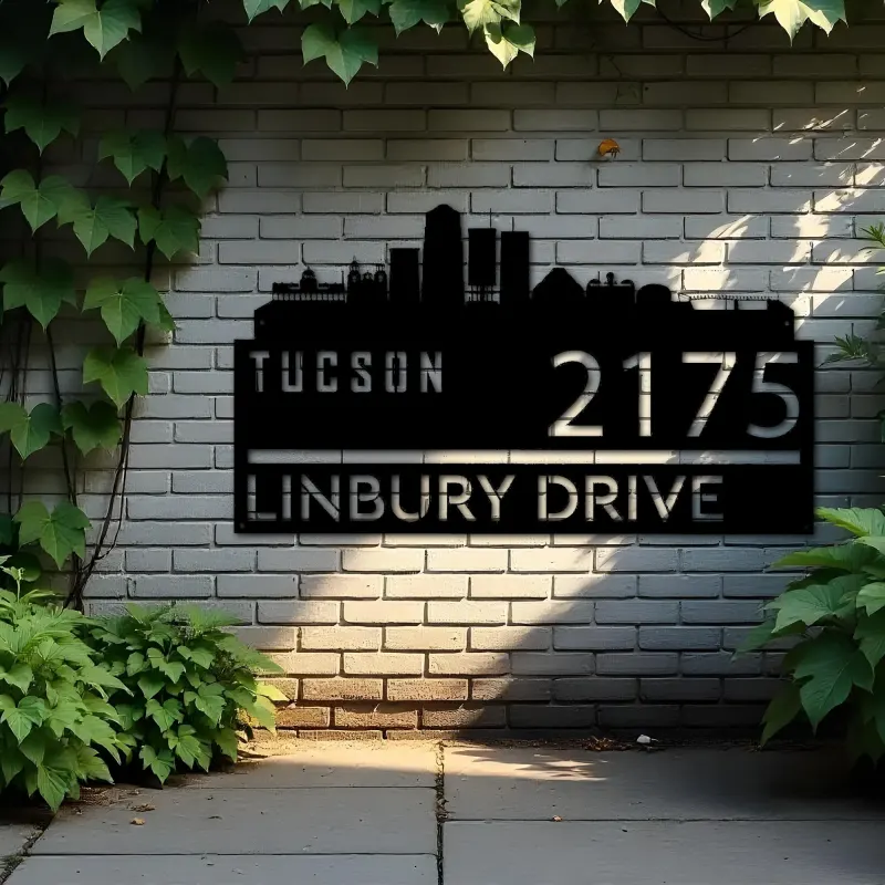 Custom Metal Tucson city skyline Metal Address Sign Hanging Address Plaque house number Yard Outdoor Sign