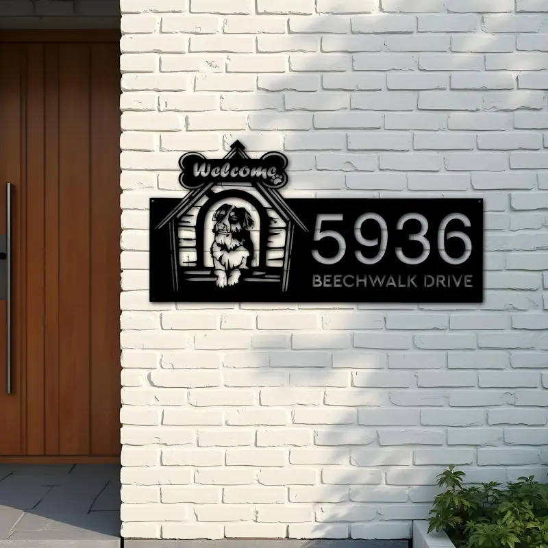 Custom Metal Border Collie dog puppy welcome Metal Address Sign, House number, Outdoor Number Signage, Yard Sign Address Plate