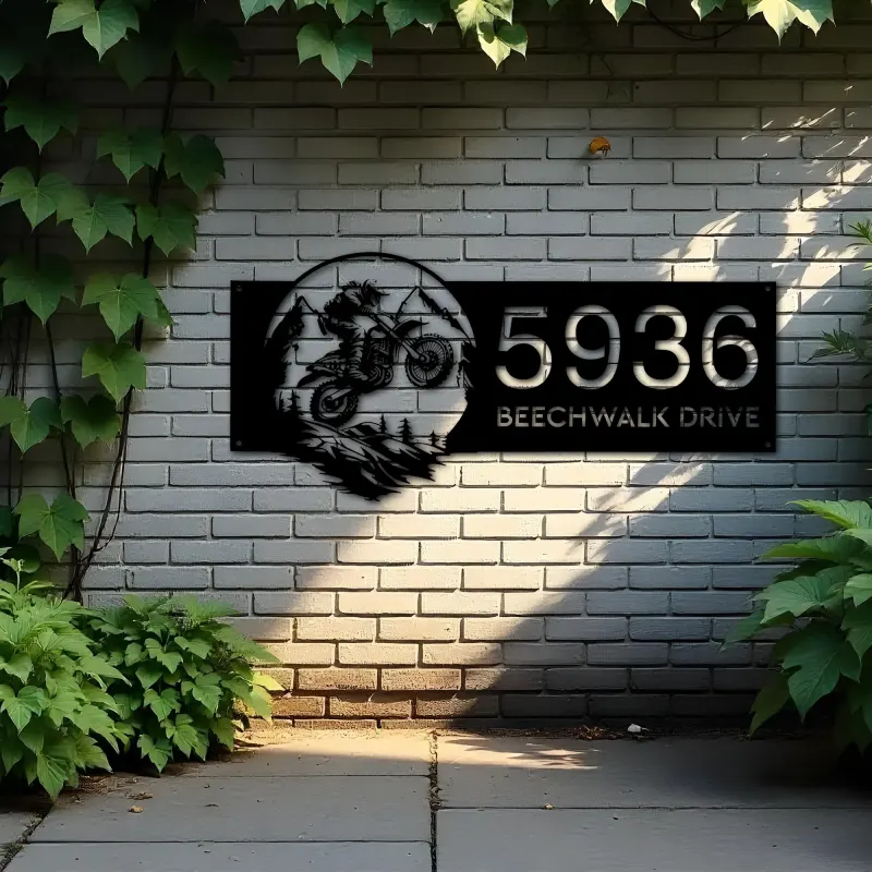 Custom Metal Motocross rider Mountain bike climbing Metal Address Sign, House number, Outdoor Number Signage, Yard Sign Address Plate
