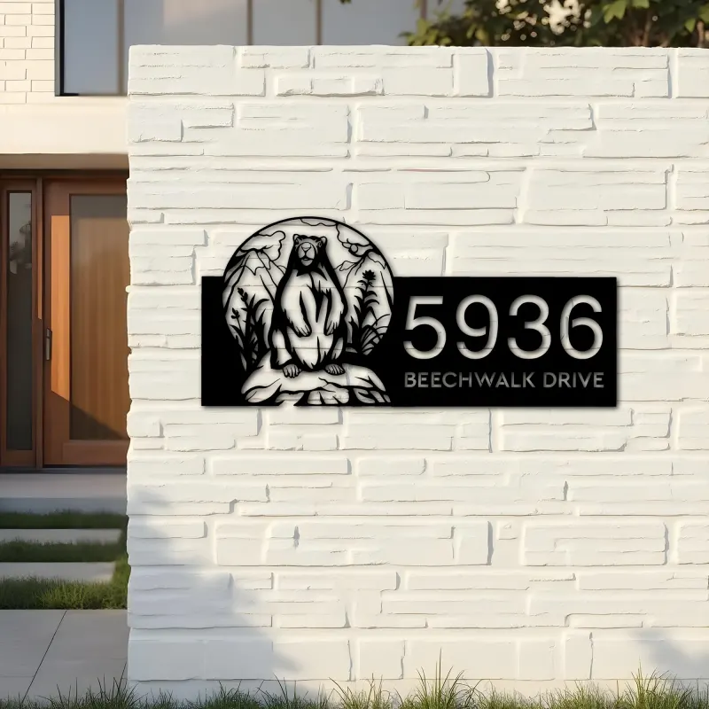 Custom Metal Badger Wild animal wildlife Metal Address Sign, House number, Outdoor Number Signage, Yard Sign Address Plate