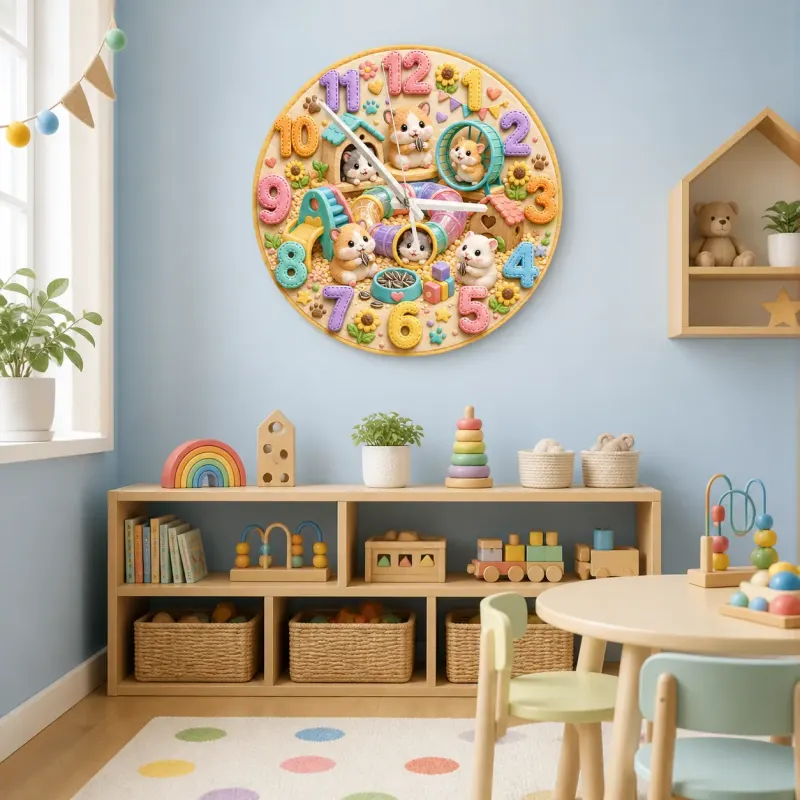 Cute Hamster Playground Kids Room Wall Clock