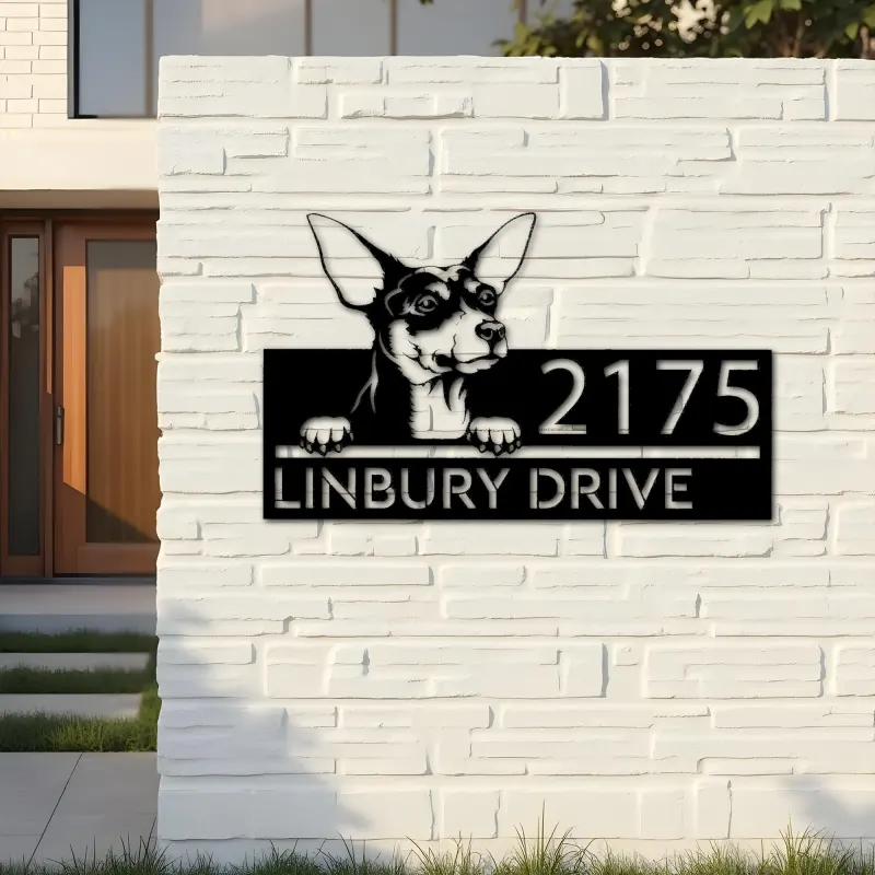 Custom Metal Toy Fox Terrier dog Puppy Metal Address Sign House number Hanging Address Plaque Yard Sign Outdoor decor
