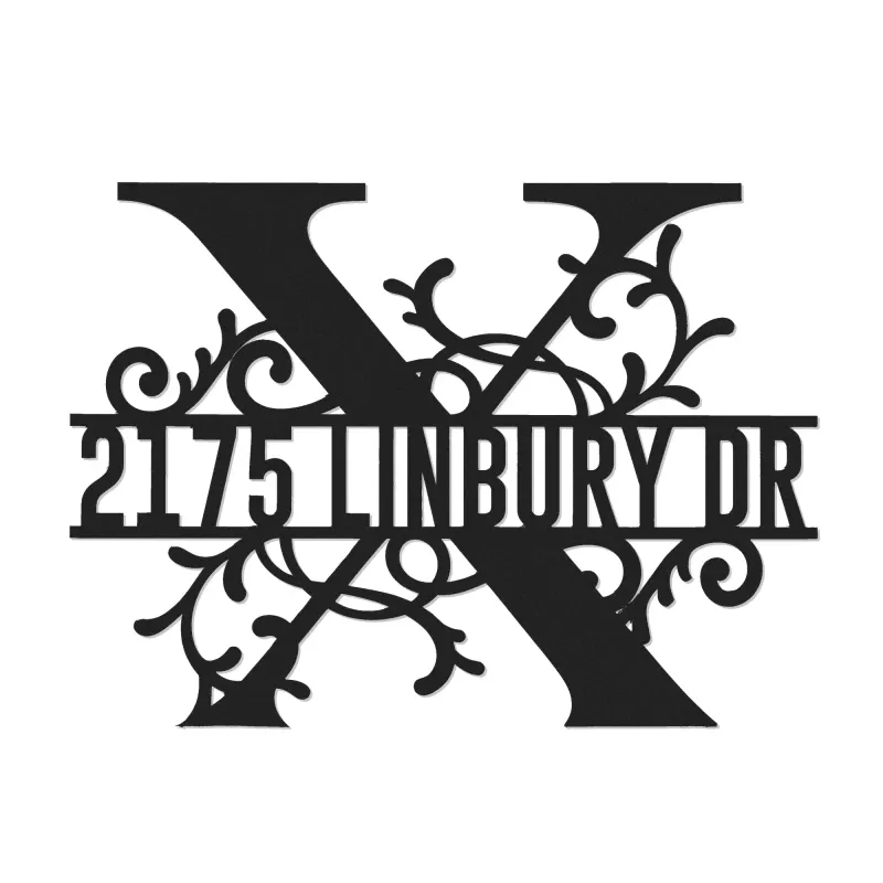 Custom Metal Floral Monogram Split Letter X Metal Address Sign House number Hanging Address Plaque Yard Sign Outdoor decor