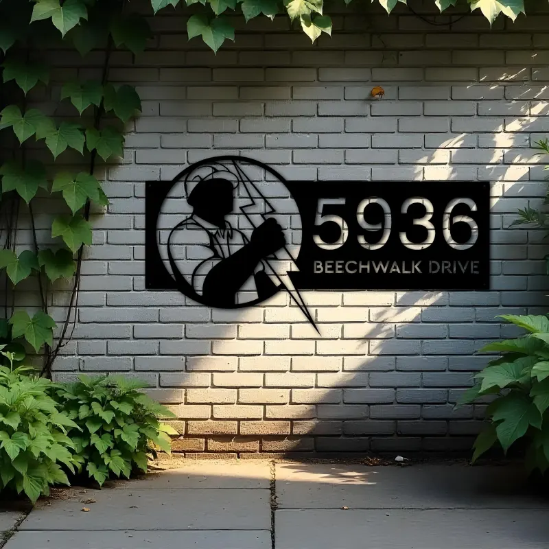 Custom Metal Electrician lineman Metal Address Sign, House number, Outdoor Number Signage, Yard Sign Address Plate