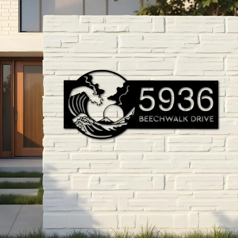 Custom Metal Waves Metal Address Sign, House number, Outdoor Number Signage, Yard Sign Address Plate