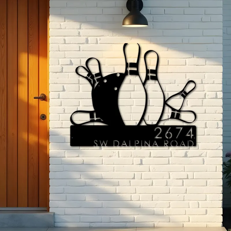 Custom Metal Bowling Metal Address Sign, House number, Outdoor Number Signage, Yard Sign Address Plate001