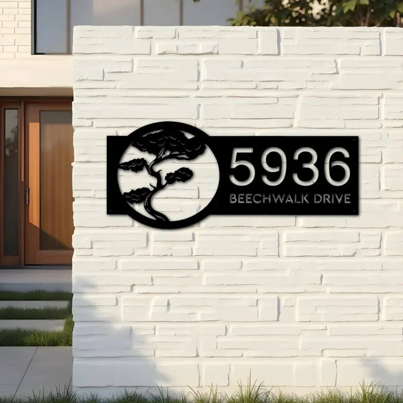 Custom Metal Bonsai tree Metal Address Sign, House number, Outdoor Number Signage, Yard Sign Address Plate