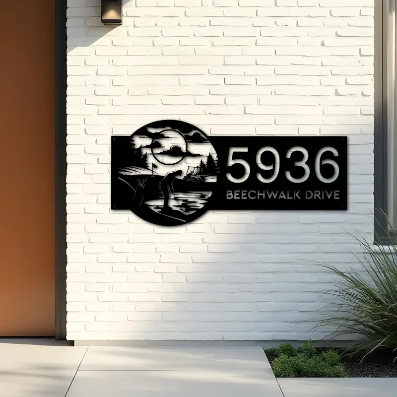 Custom Metal Golf club Golfer Metal Address Sign Custom House Number Hanging Address Plaque Yard Sign Outdoor Sign