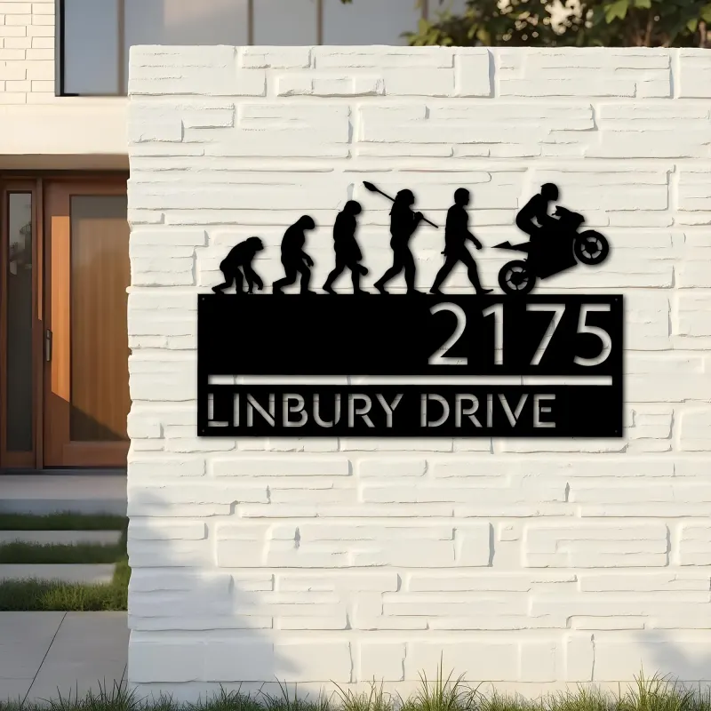 Custom Metal Motocycle evolution biker Metal Address Sign, House number, Outdoor Number Signage, Yard Sign Address Plate
