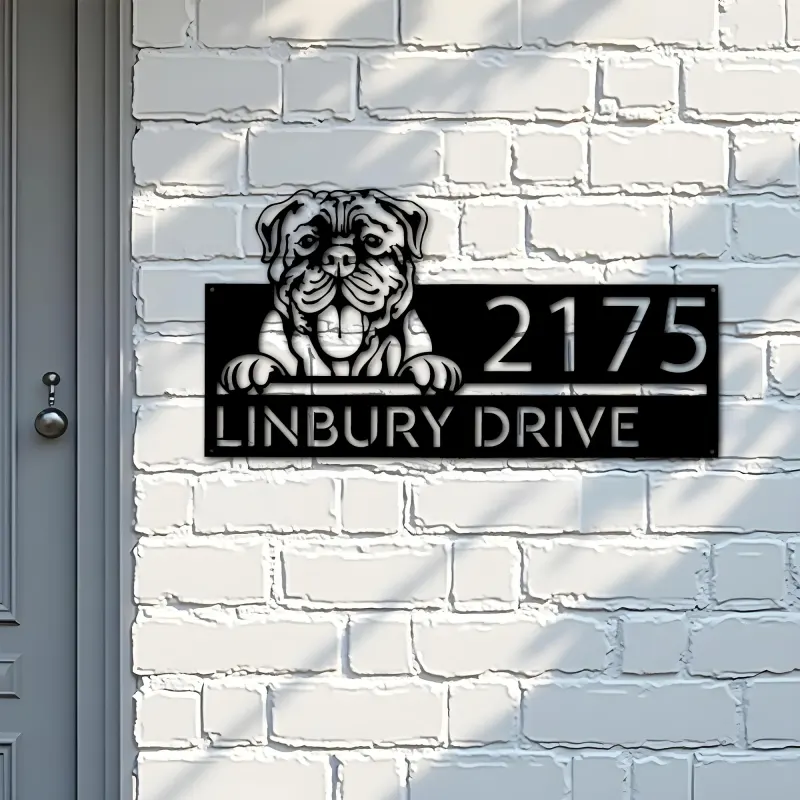 Custom Metal Mastiff dog Cute puppy Metal Address Sign House number Hanging Address Plaque Yard Sign Outdoor decor