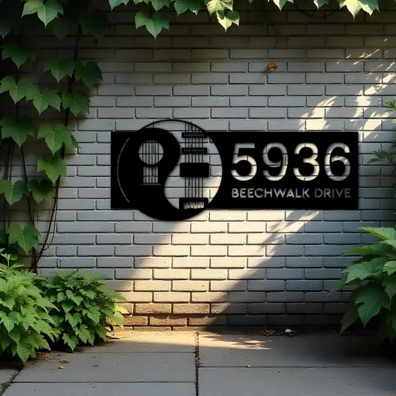 Custom Metal Yin Yang Guitar guitarist player Metal Address Sign, House number, Outdoor Number Signage, Yard Sign Address Plate
