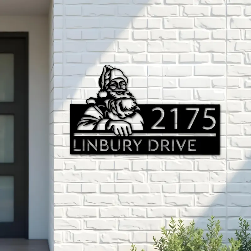 Custom Metal Santa Claus Metal Address Sign, House number, Outdoor Number Signage, Yard Sign Address Plate