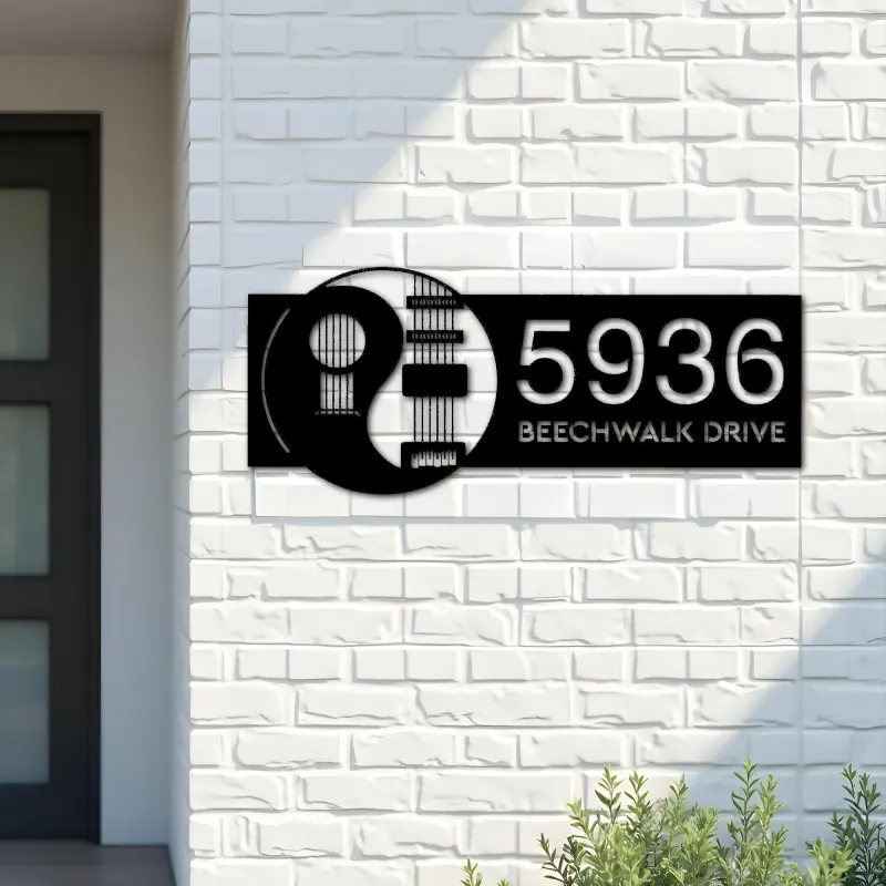 Custom Metal Yin Yang Guitar guitarist player Metal Address Sign, House number, Outdoor Number Signage, Yard Sign Address Plate