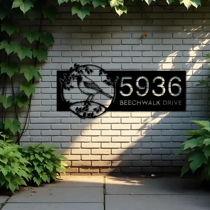 Custom Metal Finches bird on tree branch Metal Address Sign Custom Hanging Address Plaque House number Yard Sign Outdoor Sign