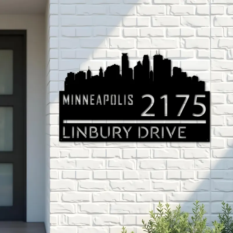 Custom Metal Minneapolis city skyline Metal Address Sign Hanging Address Plaque house number Yard Outdoor Sign
