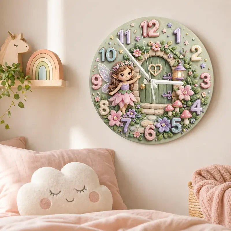 Whimsical Fairy Garden Kids Room Wall Clock