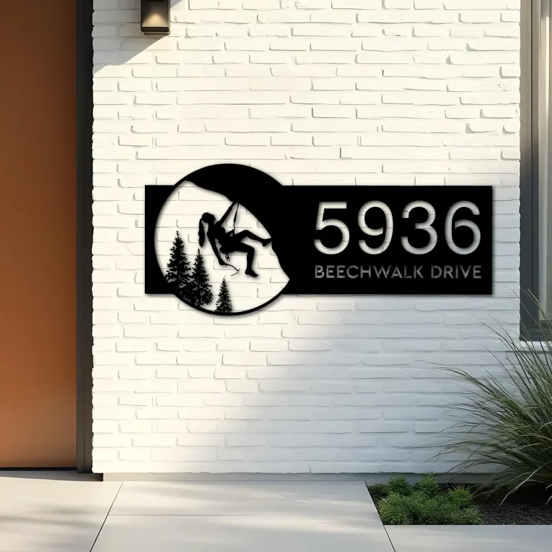Custom Metal Mountain Rock climbing Metal Address Sign, House number, Outdoor Number Signage, Yard Sign Address Plate
