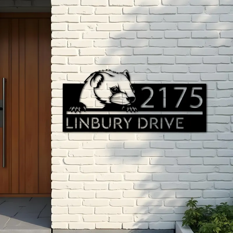Custom Metal Peeking Marten Wild animal wildlife Metal Address Sign, House number, Outdoor Number Signage, Yard Sign Address Plate
