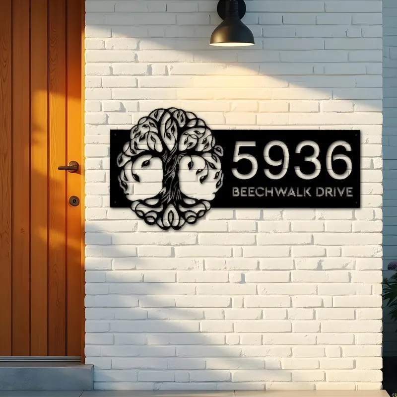 Custom Metal tree of life Metal Address Sign, House number, Outdoor Number Signage, Yard Sign Address Plate