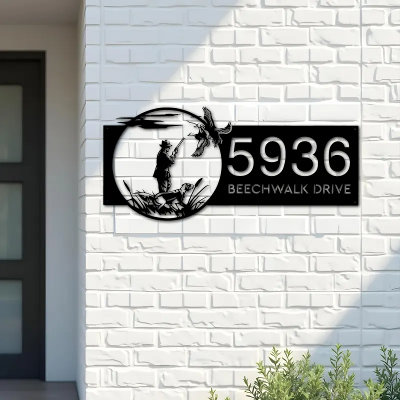 Custom Metal Duck Hunting Hunter Metal Address Sign, House number, Outdoor Number Signage, Yard Sign Address Plate