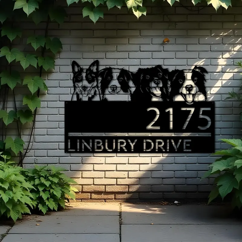 Custom Metal Dogs Cute puppy Metal Address Sign House number Hanging Address Plaque Yard Sign Outdoor decor