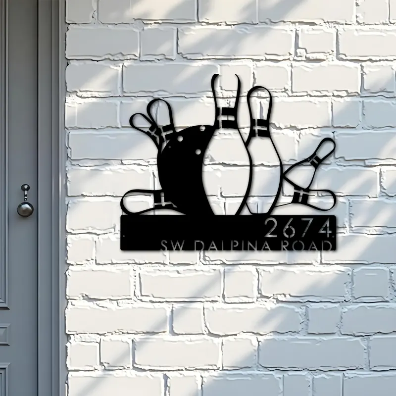 Custom Metal Bowling Metal Address Sign, House number, Outdoor Number Signage, Yard Sign Address Plate001