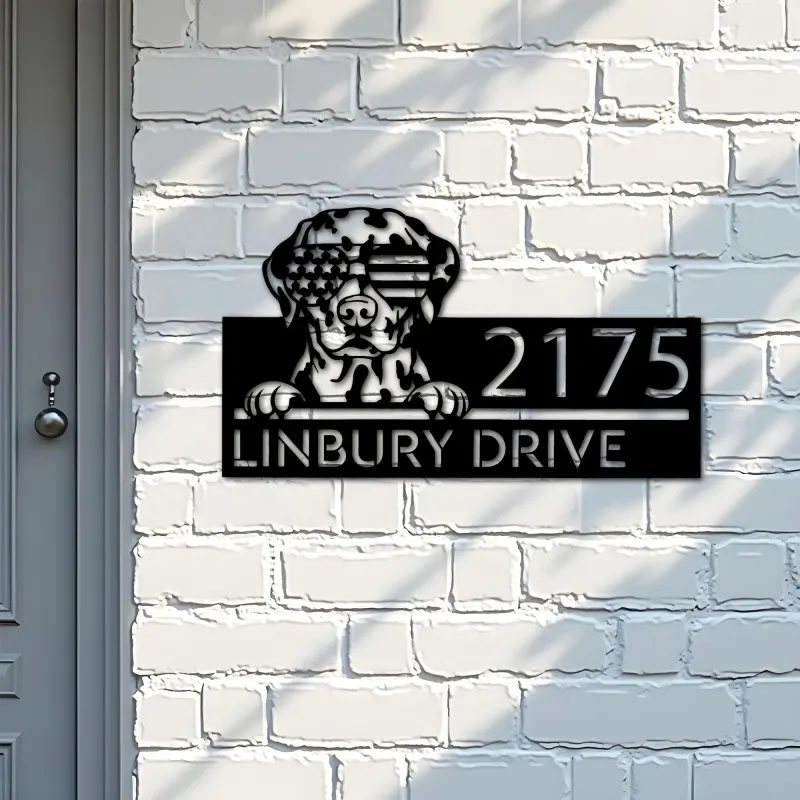 Custom Metal Dalmatian dog US flag glasses Metal Address Sign House number Hanging Address Plaque Yard Sign Outdoor decor