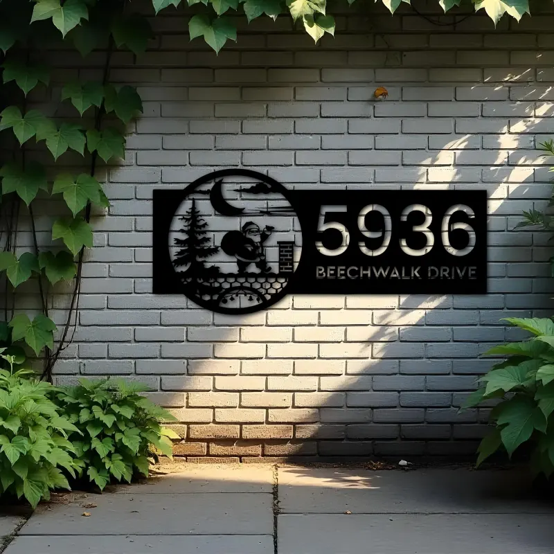 Custom Metal Greeting Santa with Presents Metal Address Sign, House number, Outdoor Number Signage, Yard Sign Address Plate