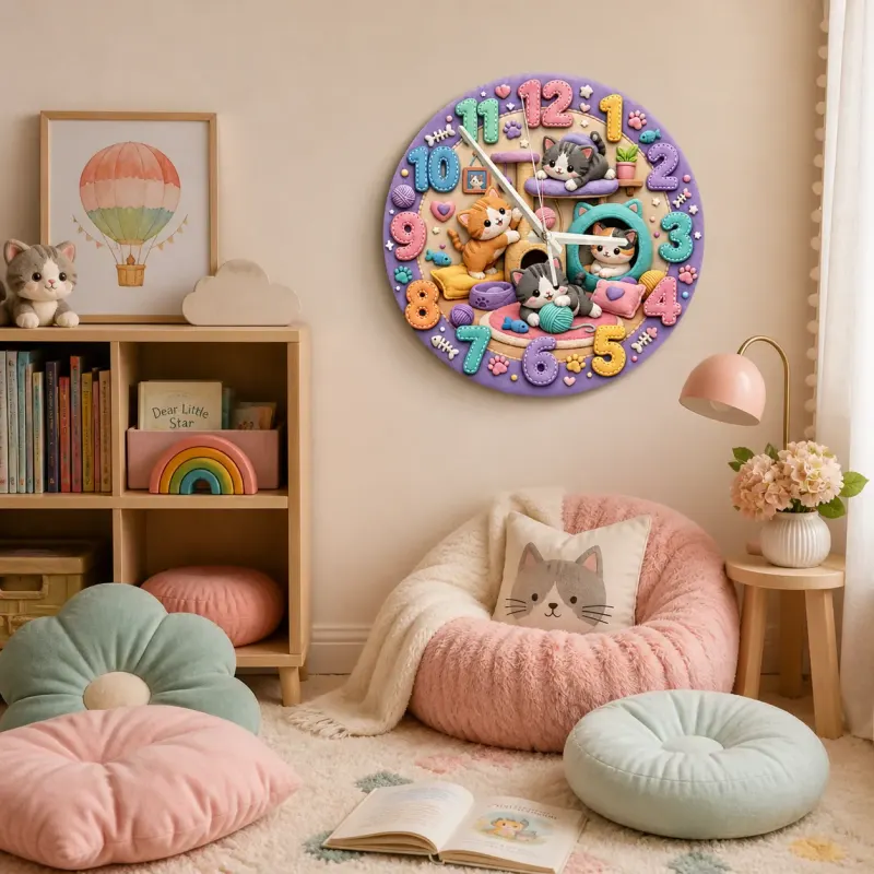 Playful Kittens Kids Room Wall Clock