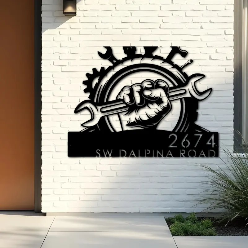 Custom Metal Mechanic tools carpenter Metal Address Sign, House number, Outdoor Number Signage, Yard Sign Address Plate