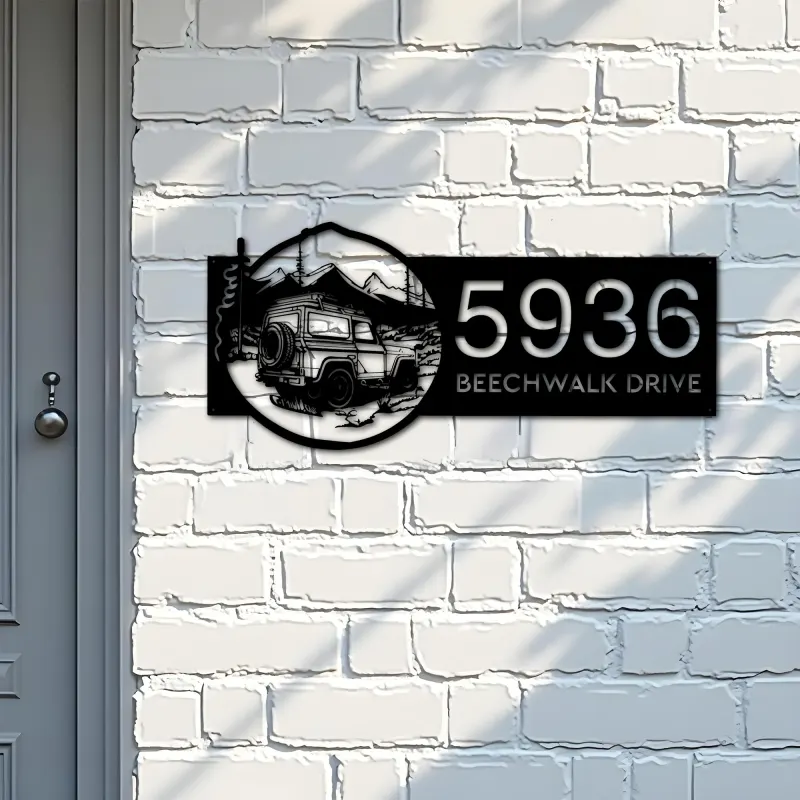 Custom Metal Offroad car mountain Metal Address Sign, House number, Outdoor Number Signage, Yard Sign Address Plate