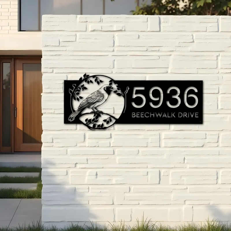 Custom Metal Crow bird on tree branch Metal Address Sign Custom Hanging Address Plaque House number Yard Sign Outdoor Sign