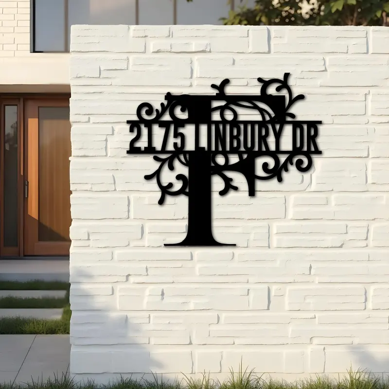 Custom Metal Floral Monogram Split Letter F Metal Address Sign House number Hanging Address Plaque Yard Sign Outdoor decor