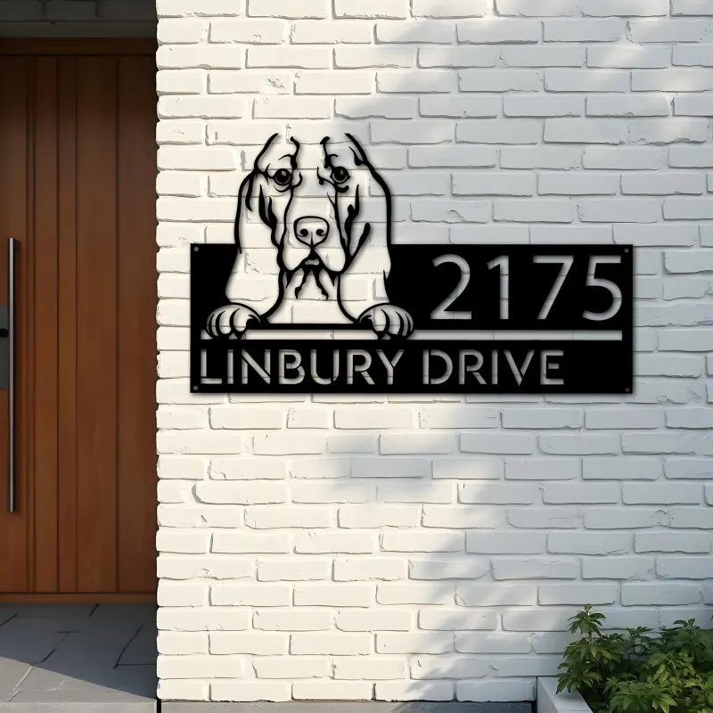 Custom Metal Basset hound dog cute puppy Metal Address Sign House number Hanging Address Plaque Yard Sign Outdoor decor