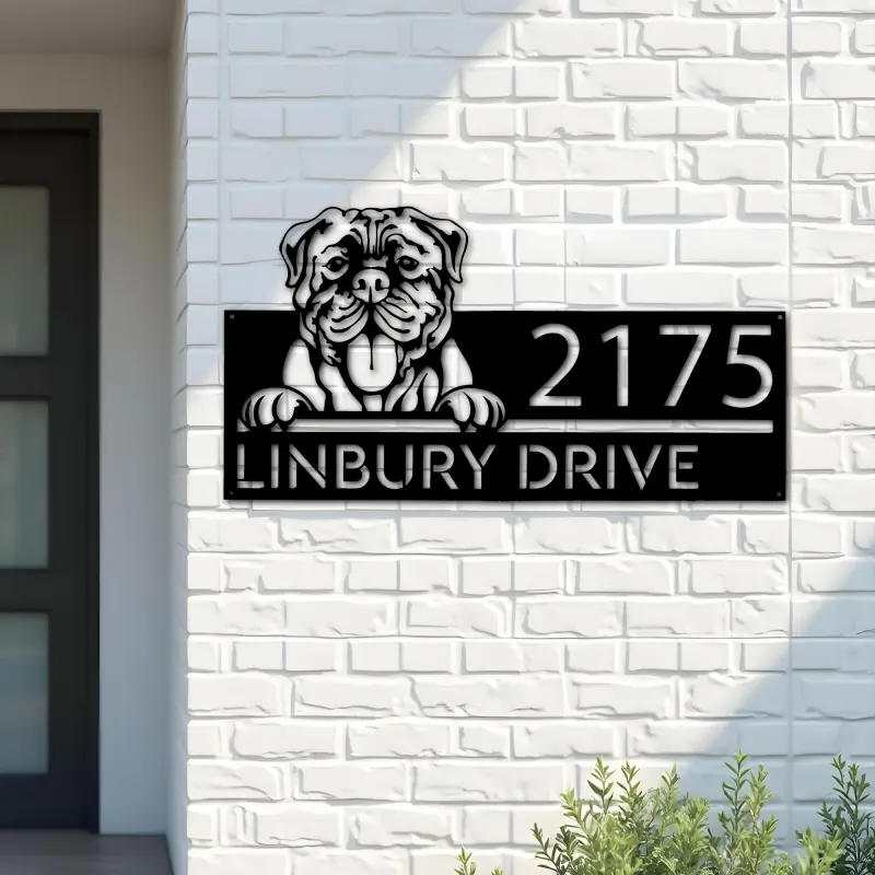 Custom Metal Mastiff dog Cute puppy Metal Address Sign House number Hanging Address Plaque Yard Sign Outdoor decor