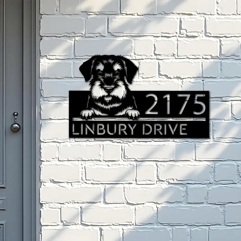 Custom Metal Standard Schnauzer dog Puppy Metal Address Sign House number Hanging Address Plaque Yard Sign Outdoor decor